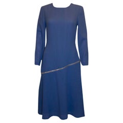 Used Blue Wool Crepe Couture Dress by Benjamin Friman
