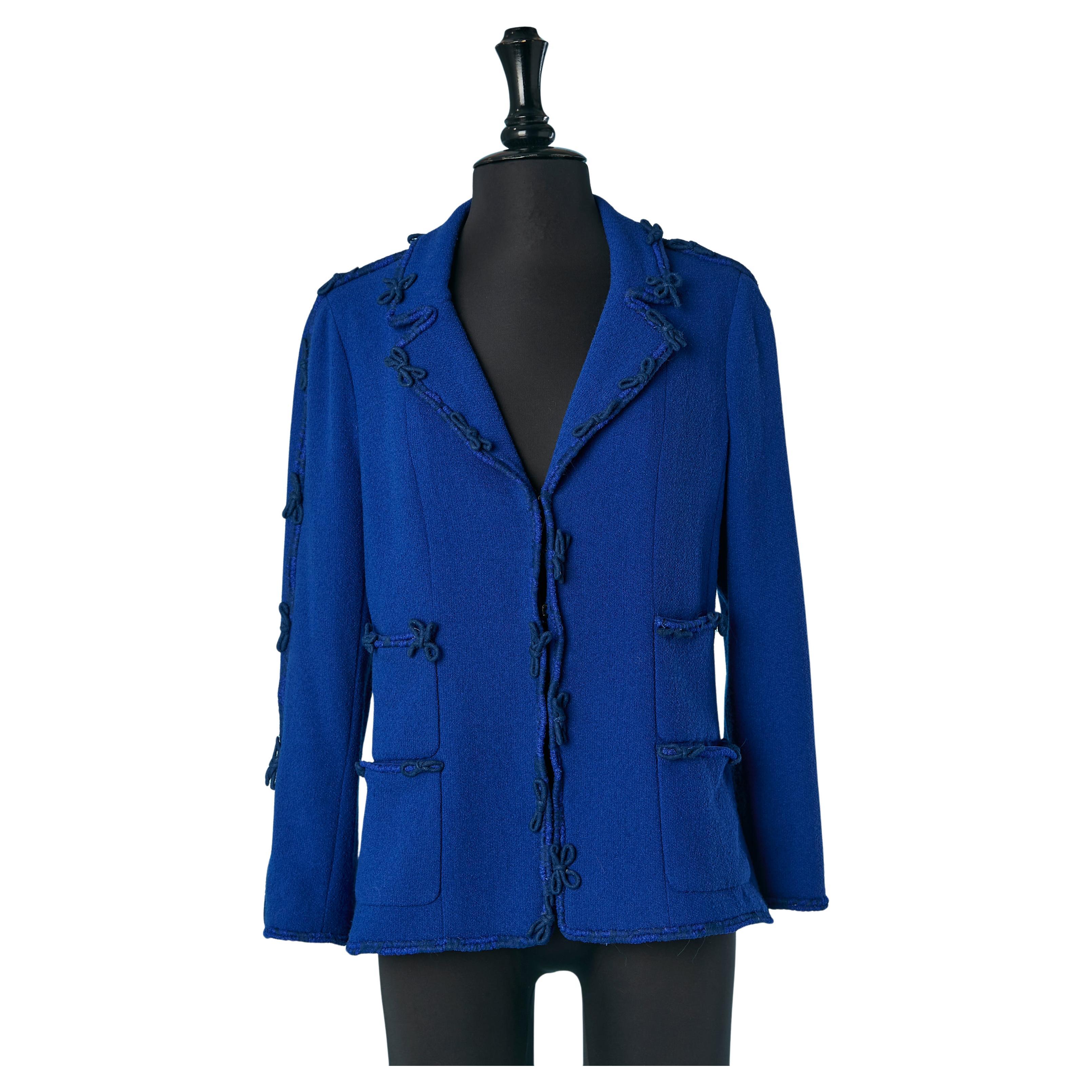 Blue wool edge to edge jacket with tiny bow embellishment CHANEL