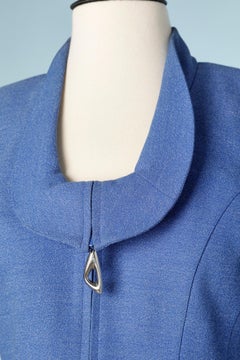 Blue wool flecked skirt suit Thierry Mugler