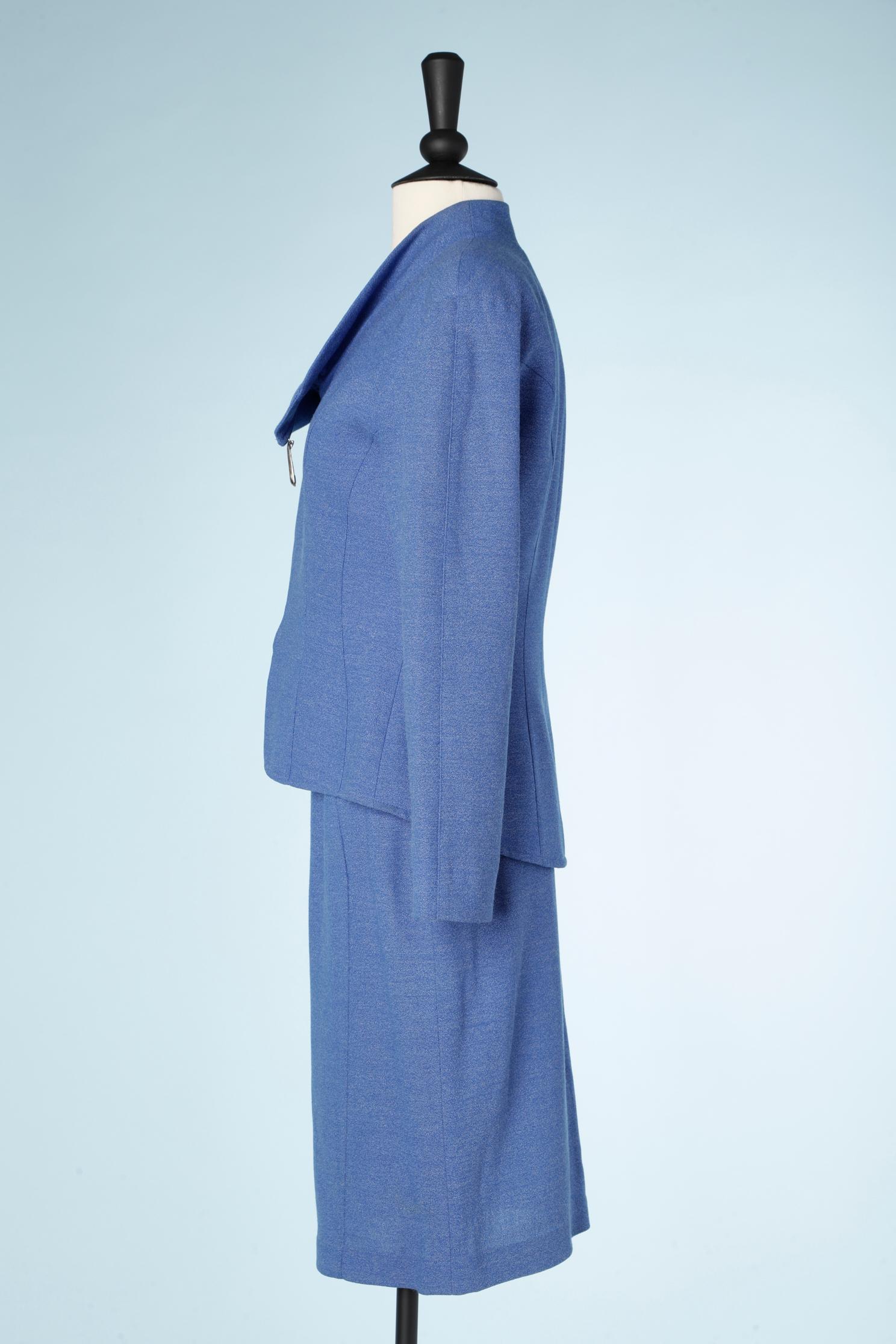 Blue wool flecked skirt suit Thierry Mugler  In Good Condition For Sale In Saint-Ouen-Sur-Seine, FR