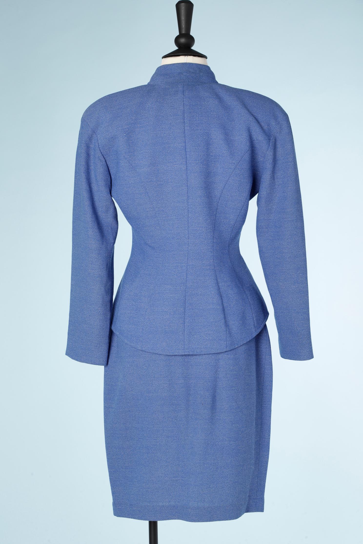 Women's Blue wool flecked skirt suit Thierry Mugler For Sale