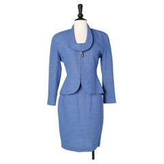 Vintage Blue wool flecked skirt suit Thierry Mugler 