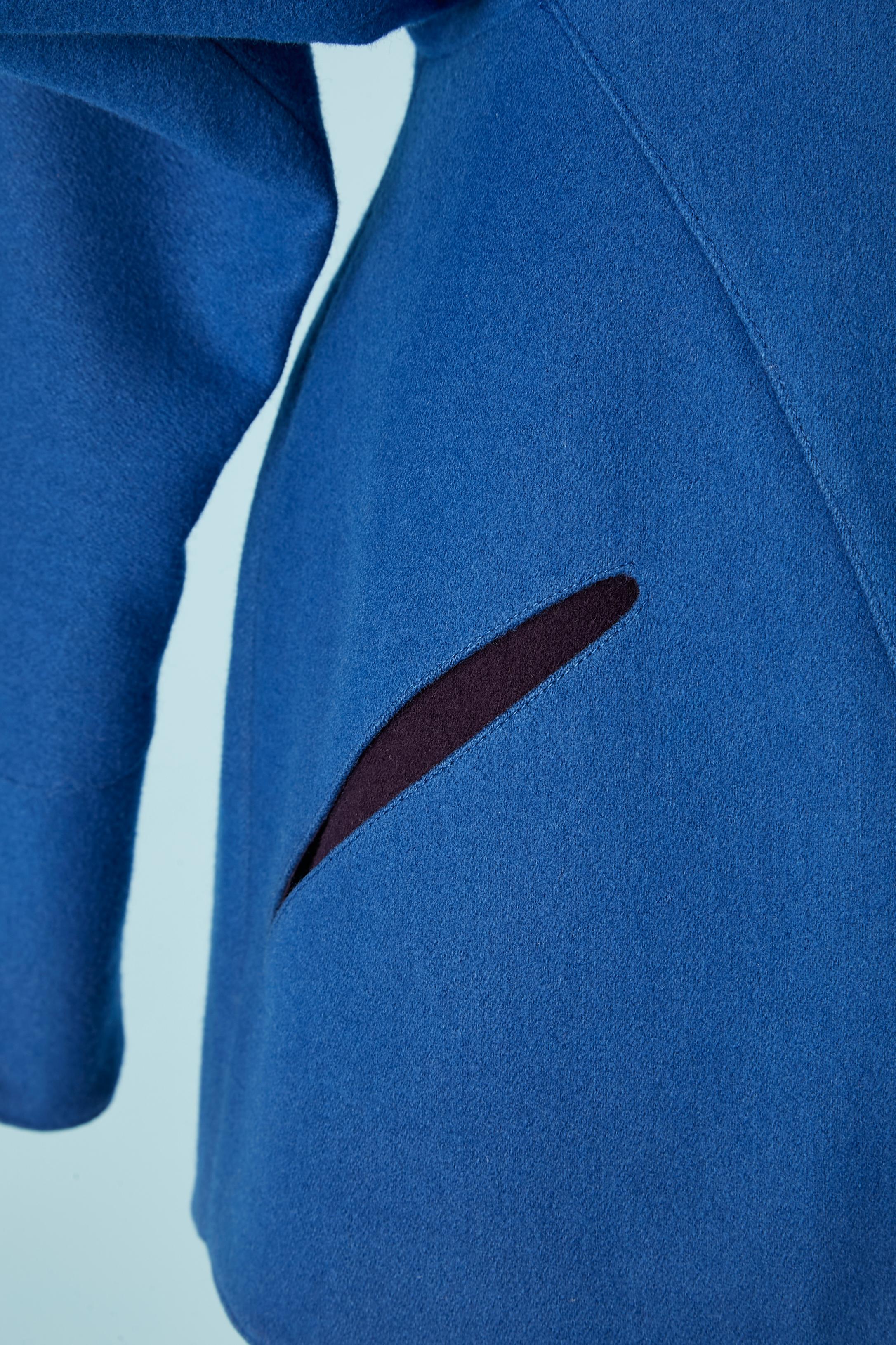 Blue wool jacket with burgundy details collar and pocket Thierry Mugler  1