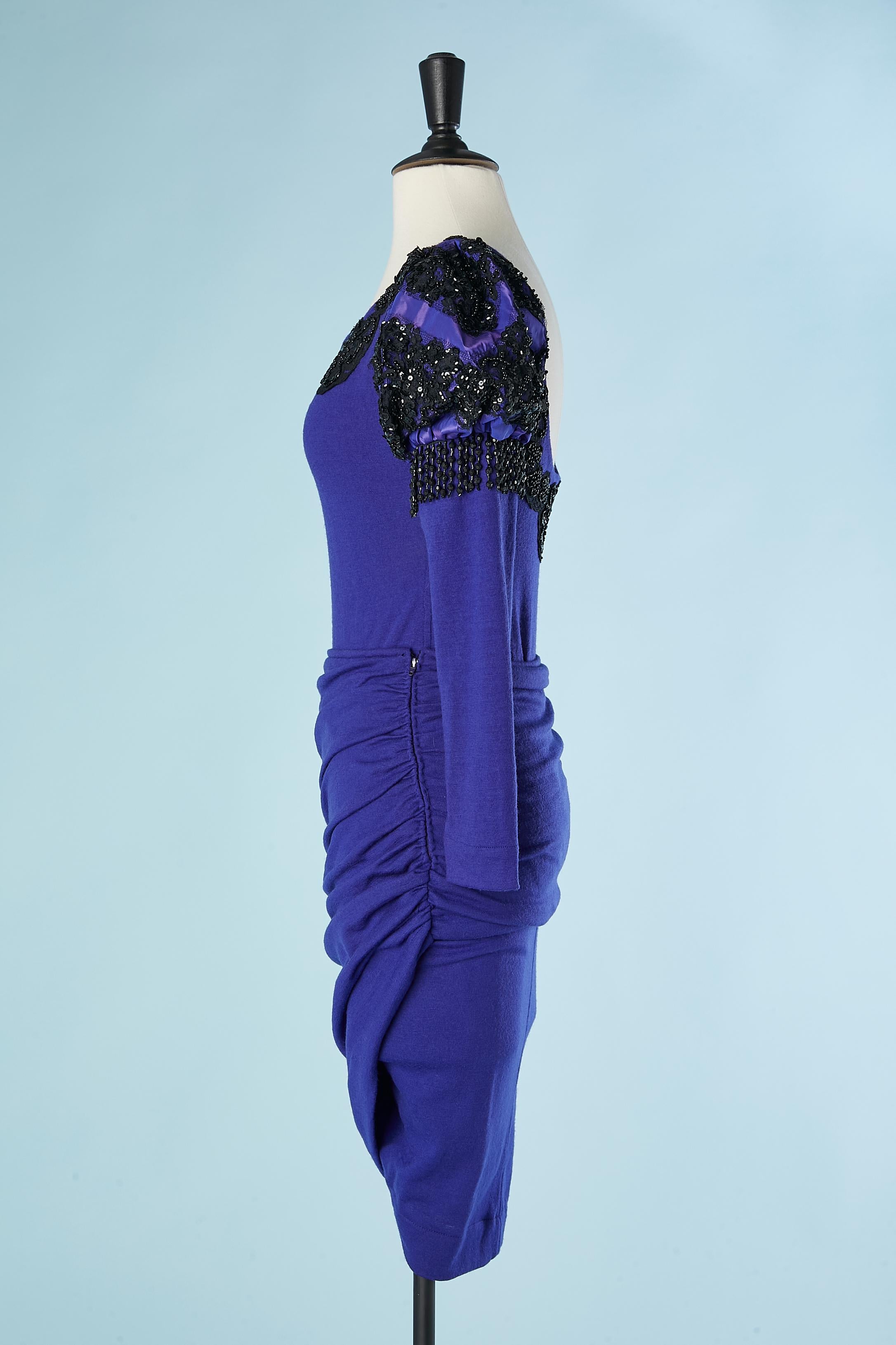 Women's Blue wool jersey evening ensemble with black embroideries Isabelle Allard  For Sale