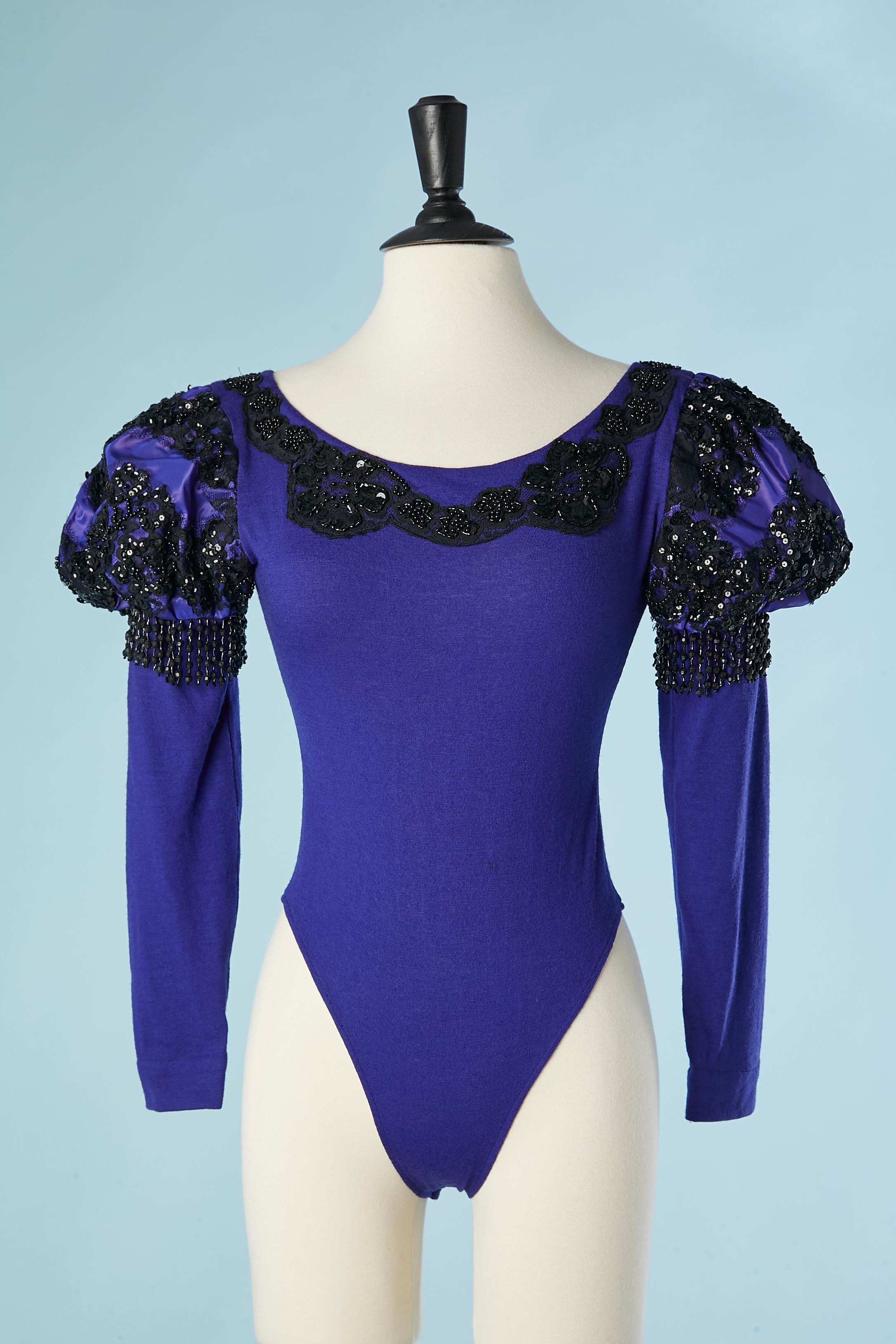 Blue wool jersey evening ensemble with black embroideries Isabelle Allard  For Sale 1