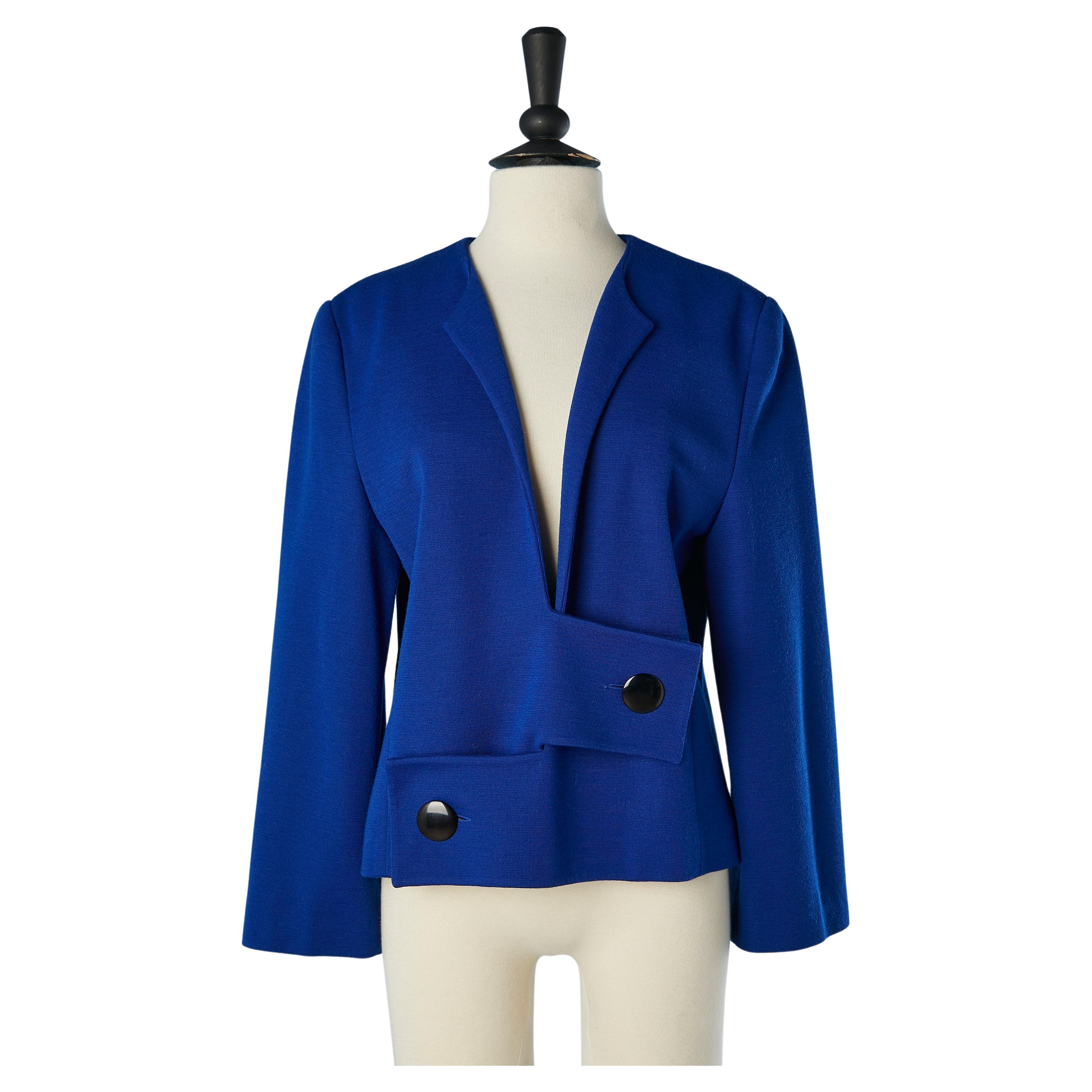 Blue wool jersey jacket with black buttons Pierre Cardin  For Sale