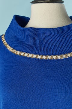 Blue wool knit dress with silver metal chain BOUTIQUE MOSCHINO