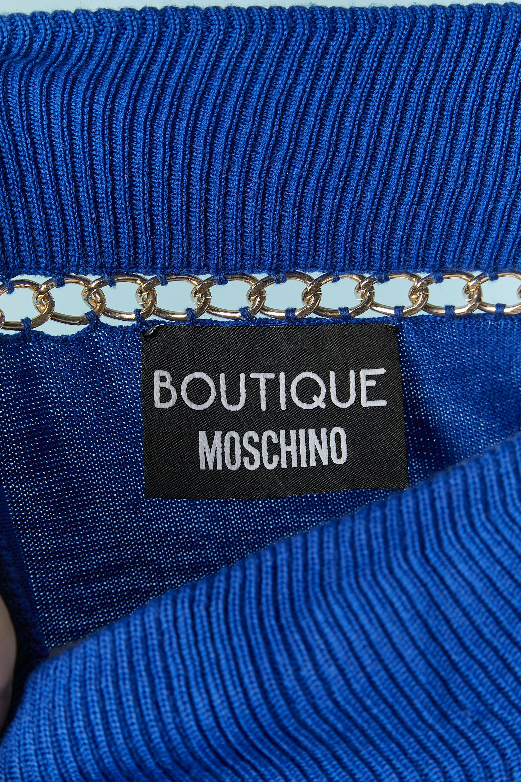 Robe en maille de laine bleue avec chaîne en métal argenté BOUTIQUE MOSCHINO en vente 1