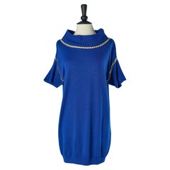 Blue wool knit dress with silver metal chain BOUTIQUE MOSCHINO
