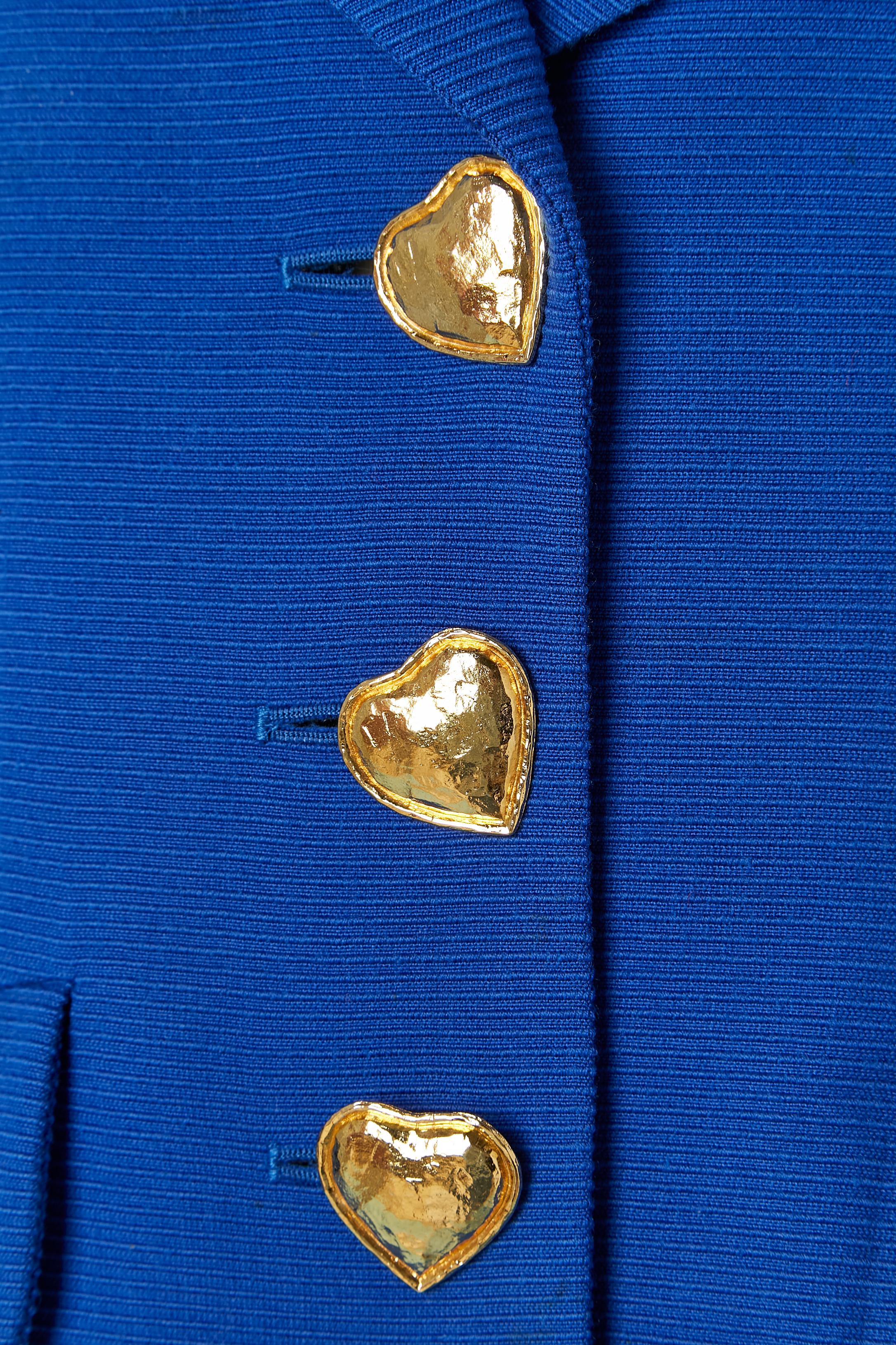 Blue wool single breasted jacket with gold metal 
