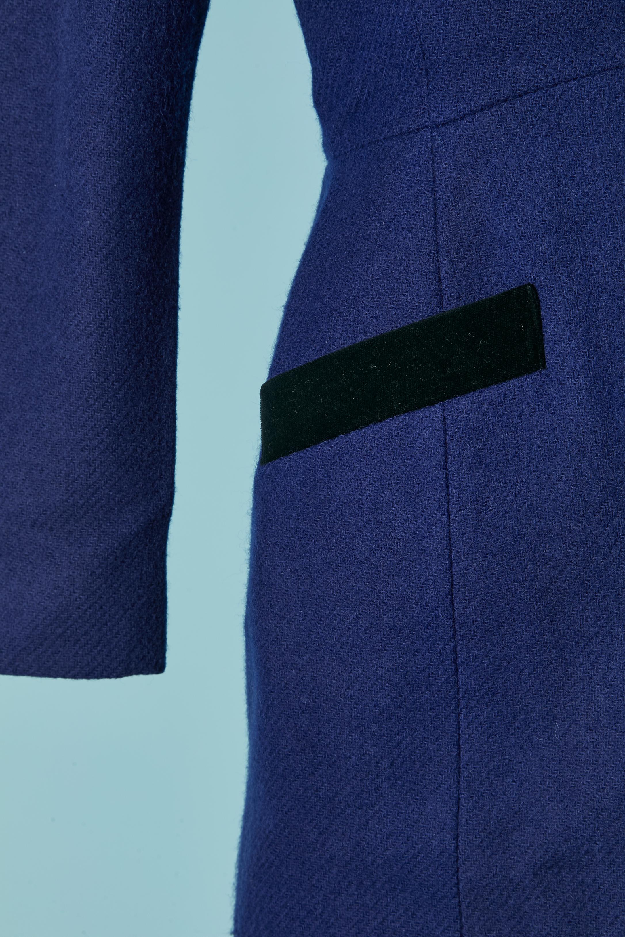 Noir Combinaison jupe en laine bleue, détails en velours noir EMMANUELLE KHANH en vente