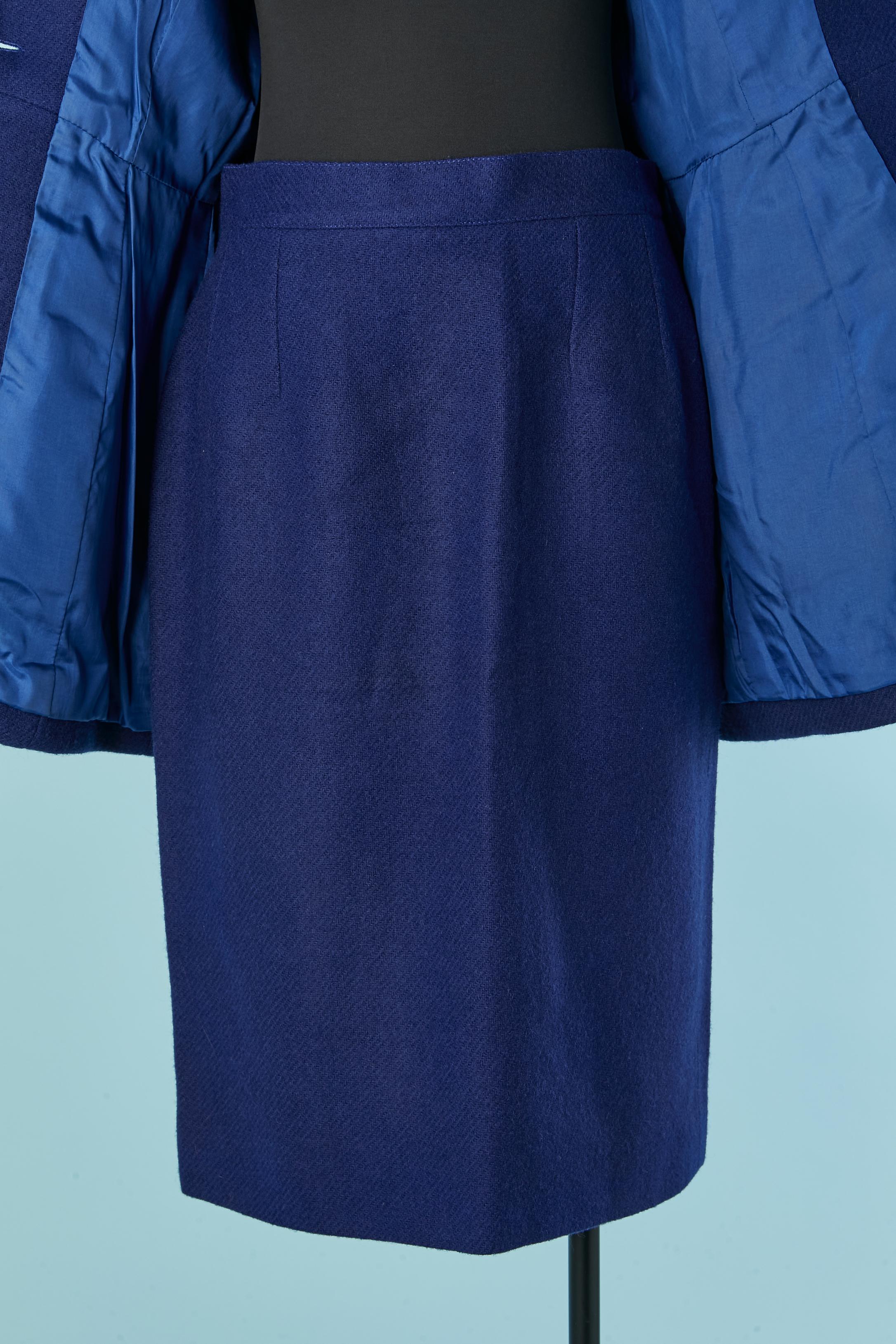 Combinaison jupe en laine bleue, détails en velours noir EMMANUELLE KHANH en vente 2