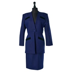 Rock aus blauer Wolle mit schwarzen Samtdetails EMMANUELLE KHANH