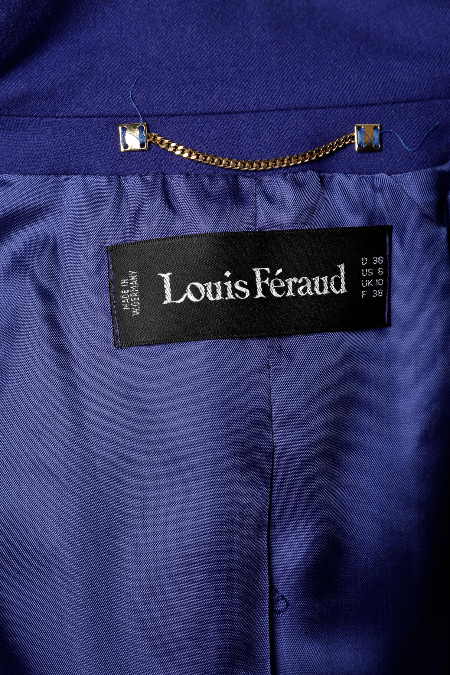 Blue wool skirt suit with gold metal embellishments Louis Féraud  For Sale 1