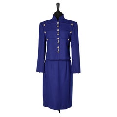 Blue wool skirt suit with gold metal embellishments Louis Féraud 