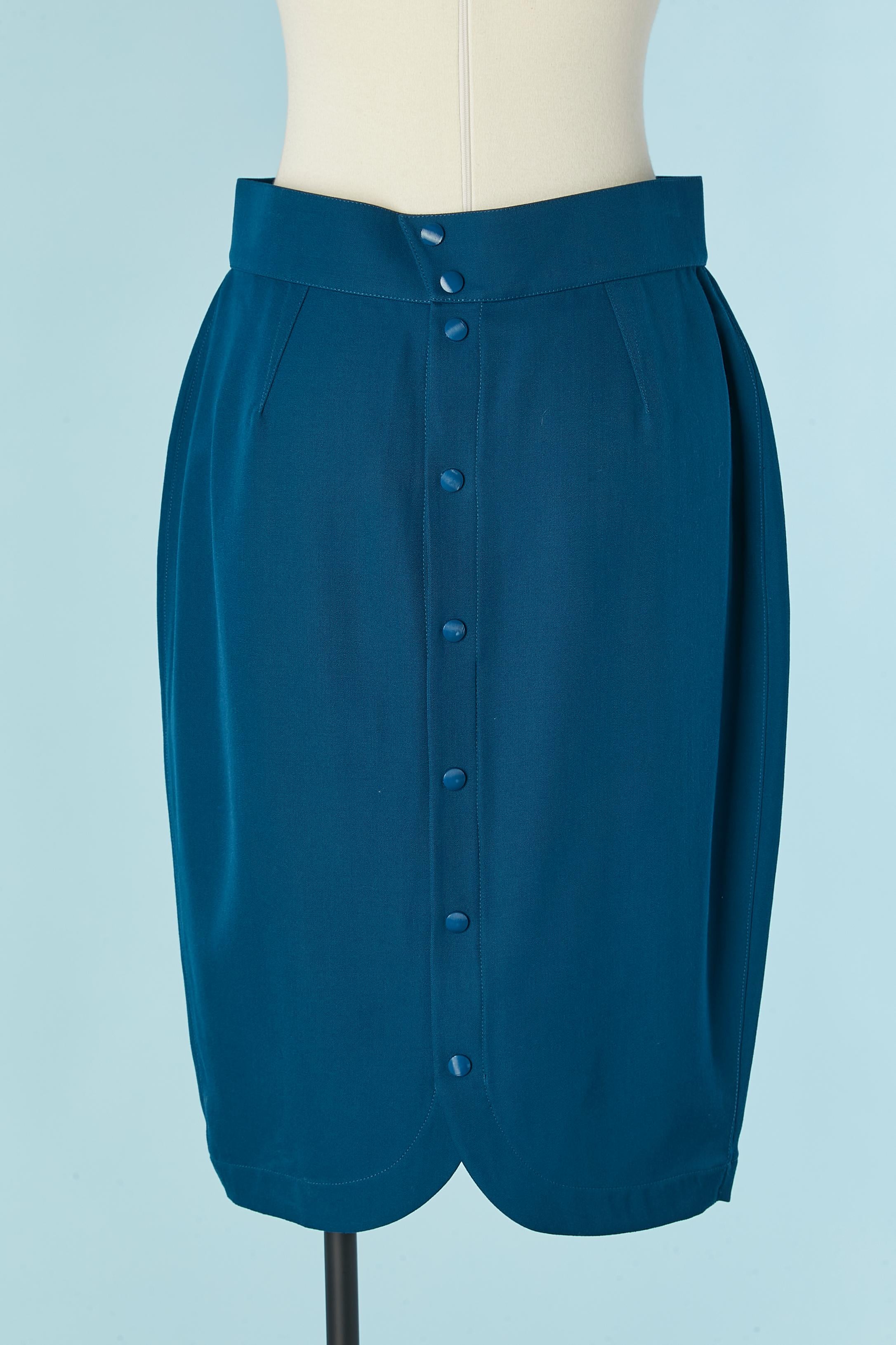 Blue wool skirt suit with single breasted jacket THIERRY MUGLER For Sale 7