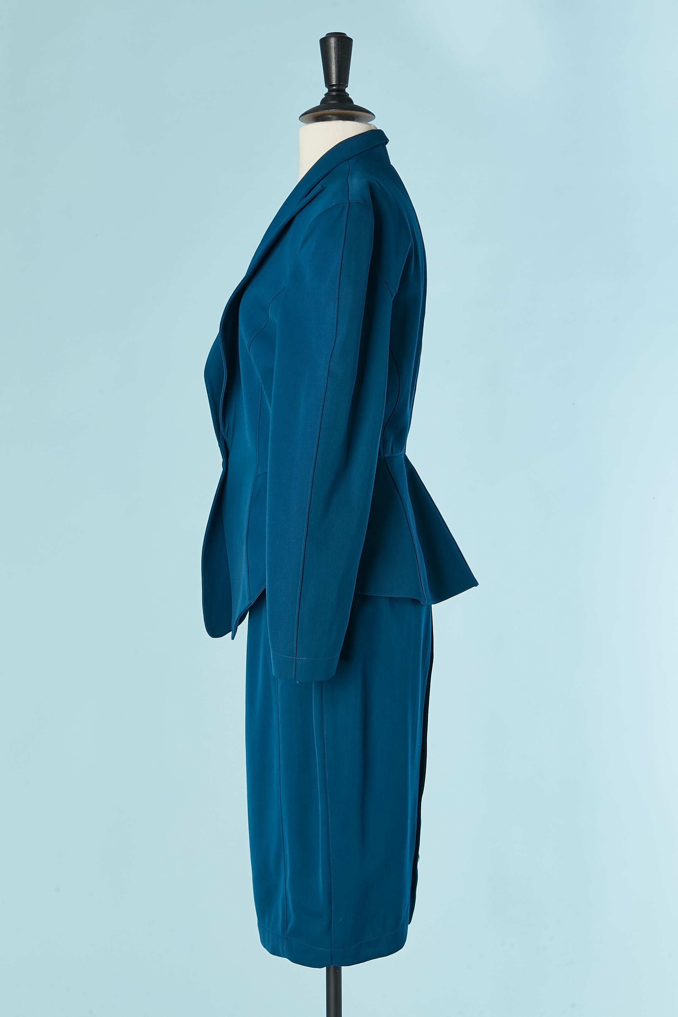 Blue wool skirt suit with single breasted jacket THIERRY MUGLER For Sale 1