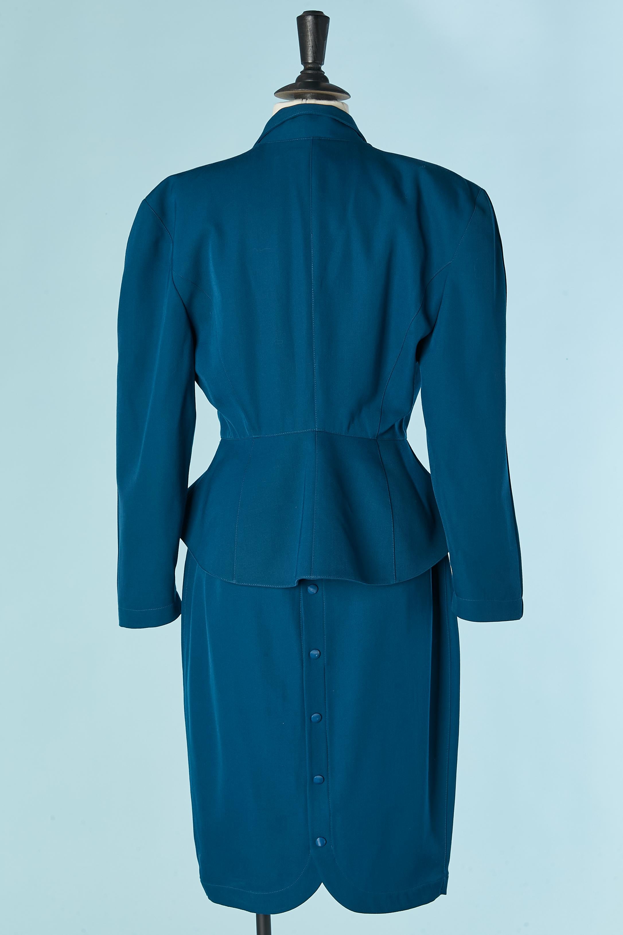 Blue wool skirt suit with single breasted jacket THIERRY MUGLER For Sale 2
