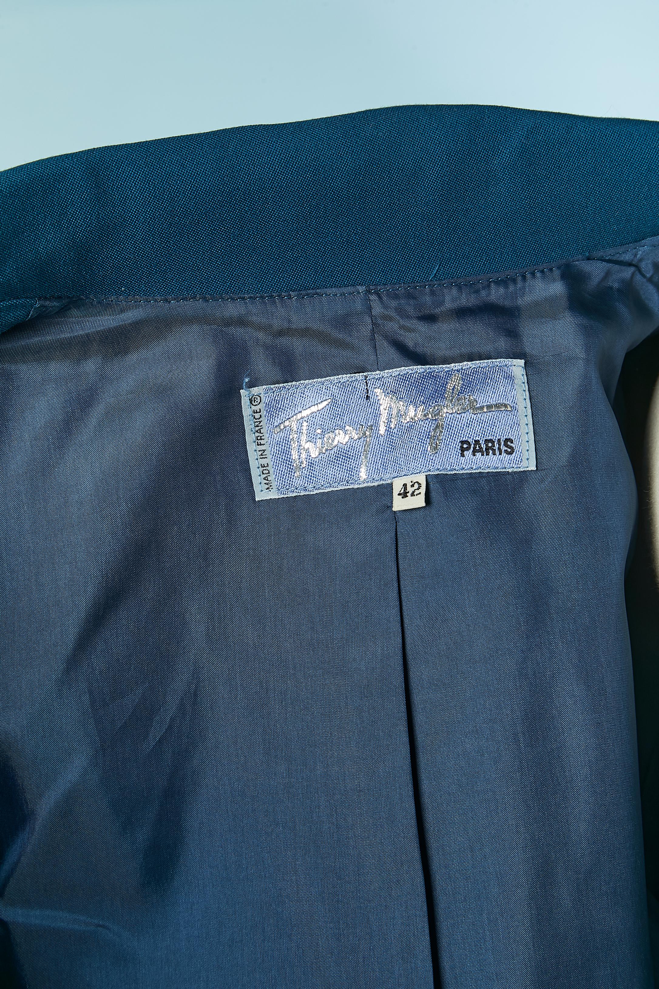 Blue wool skirt suit with single breasted jacket THIERRY MUGLER For Sale 4