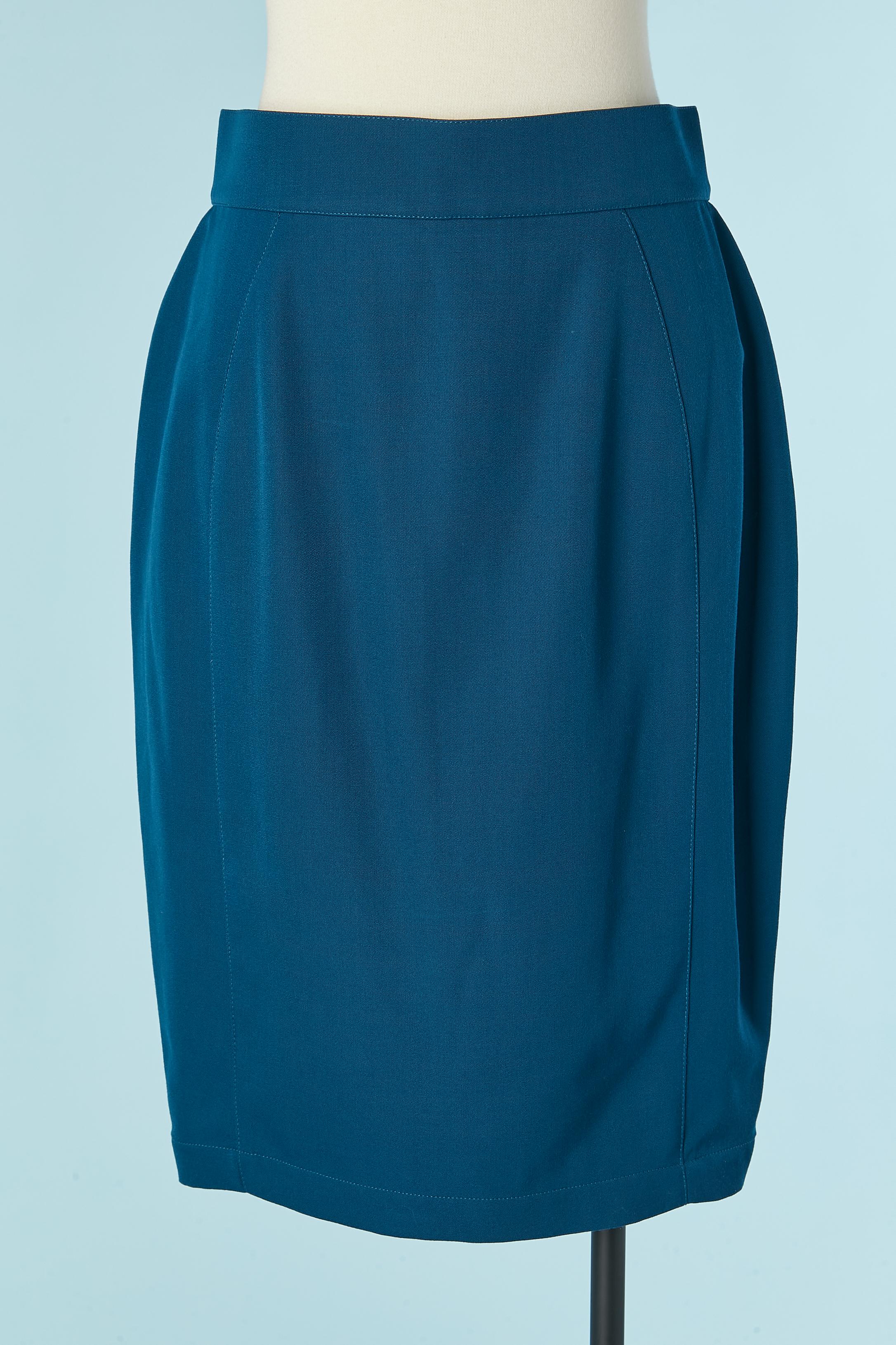 Blue wool skirt suit with single breasted jacket THIERRY MUGLER For Sale 5
