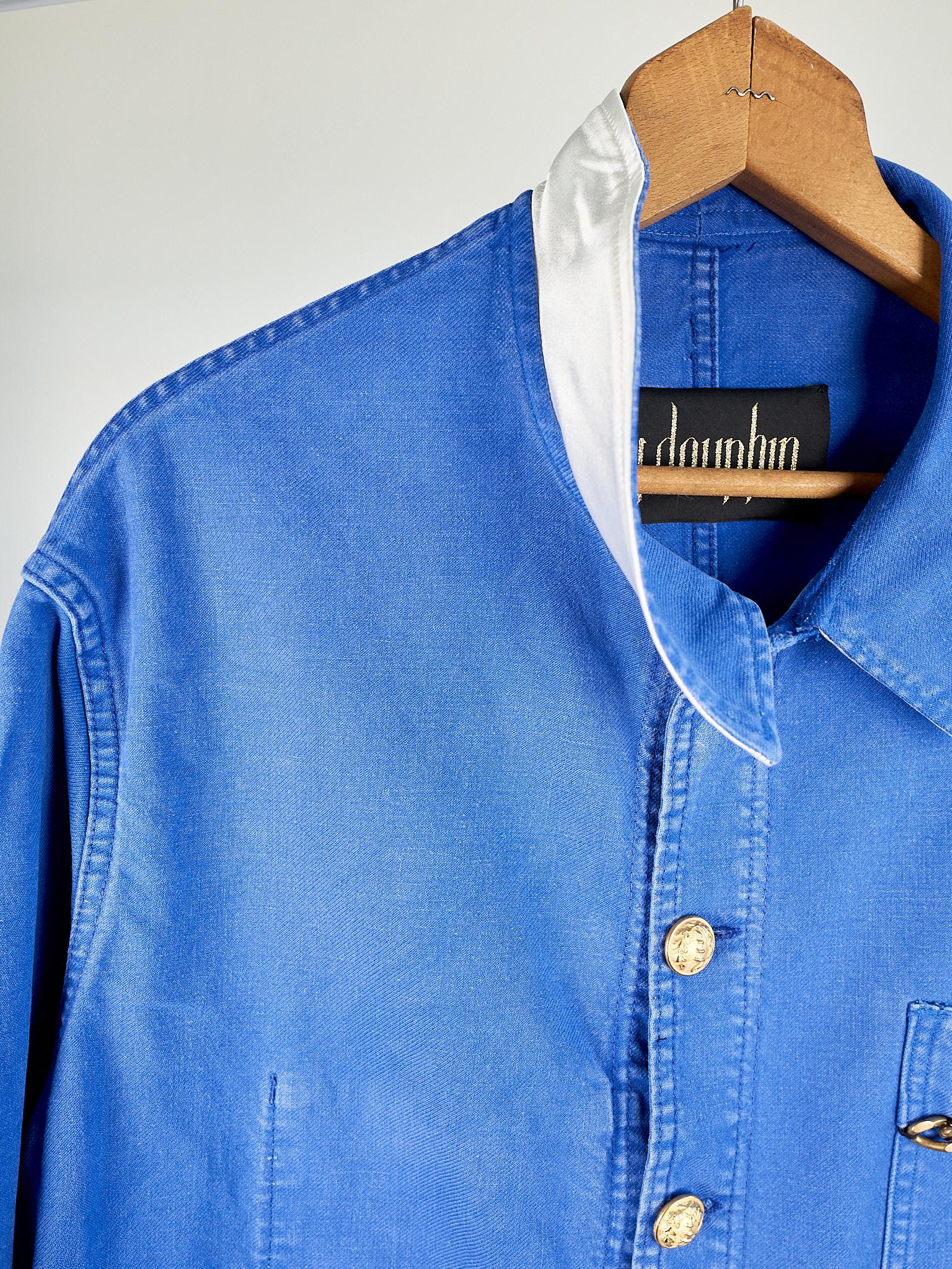 Blue Work Wear Jacket Vintage Silver Bullion Fringes Italian Silk 3