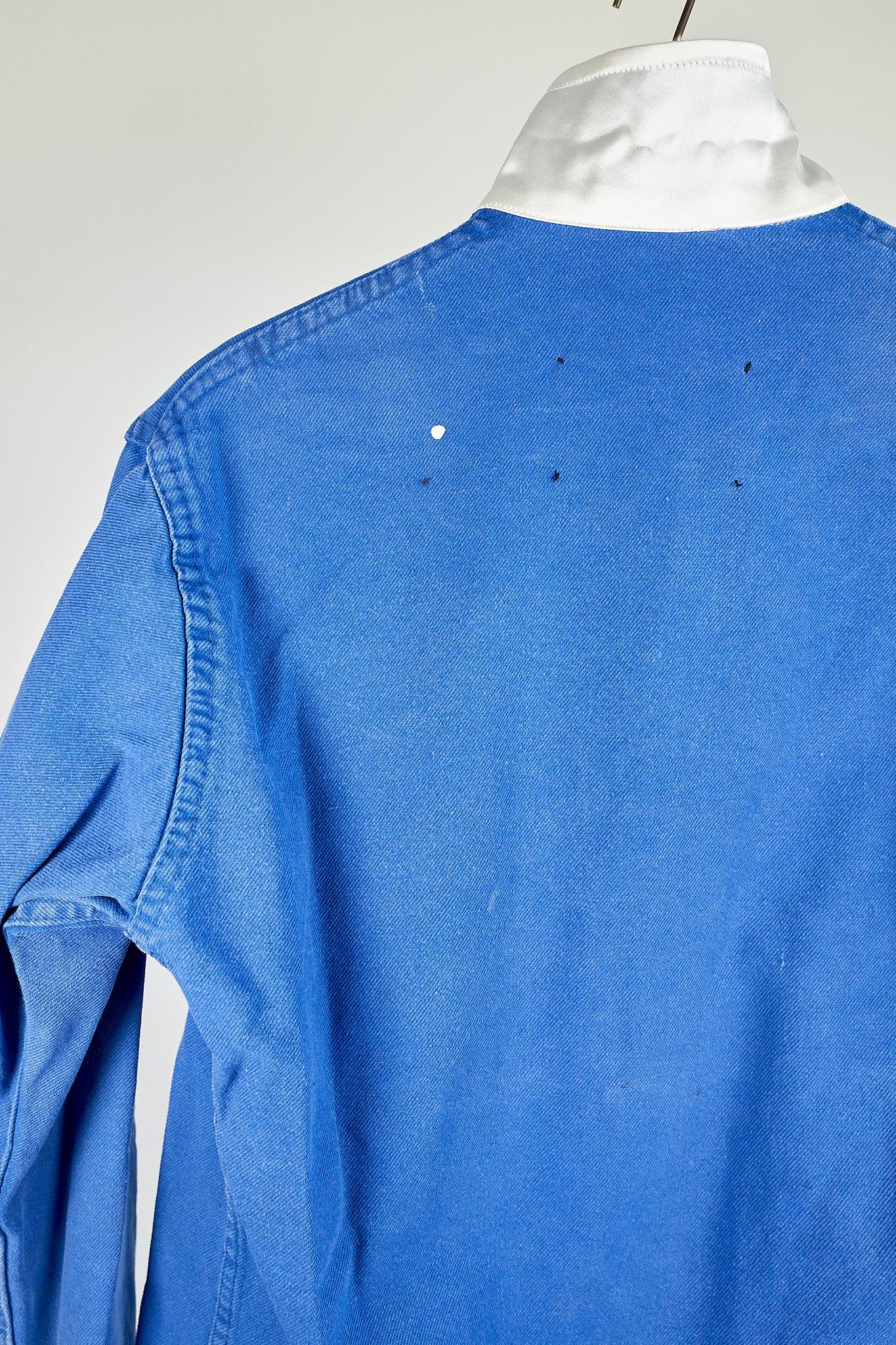 Blue Work Wear Jacket Vintage Silver Bullion Fringes Italian Silk 4