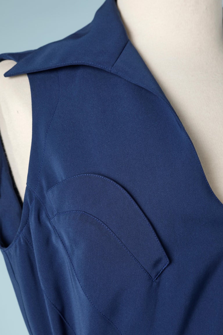 Blue wrap dress with metal buckles Thierry Mugler  In Excellent Condition For Sale In Saint-Ouen-Sur-Seine, FR