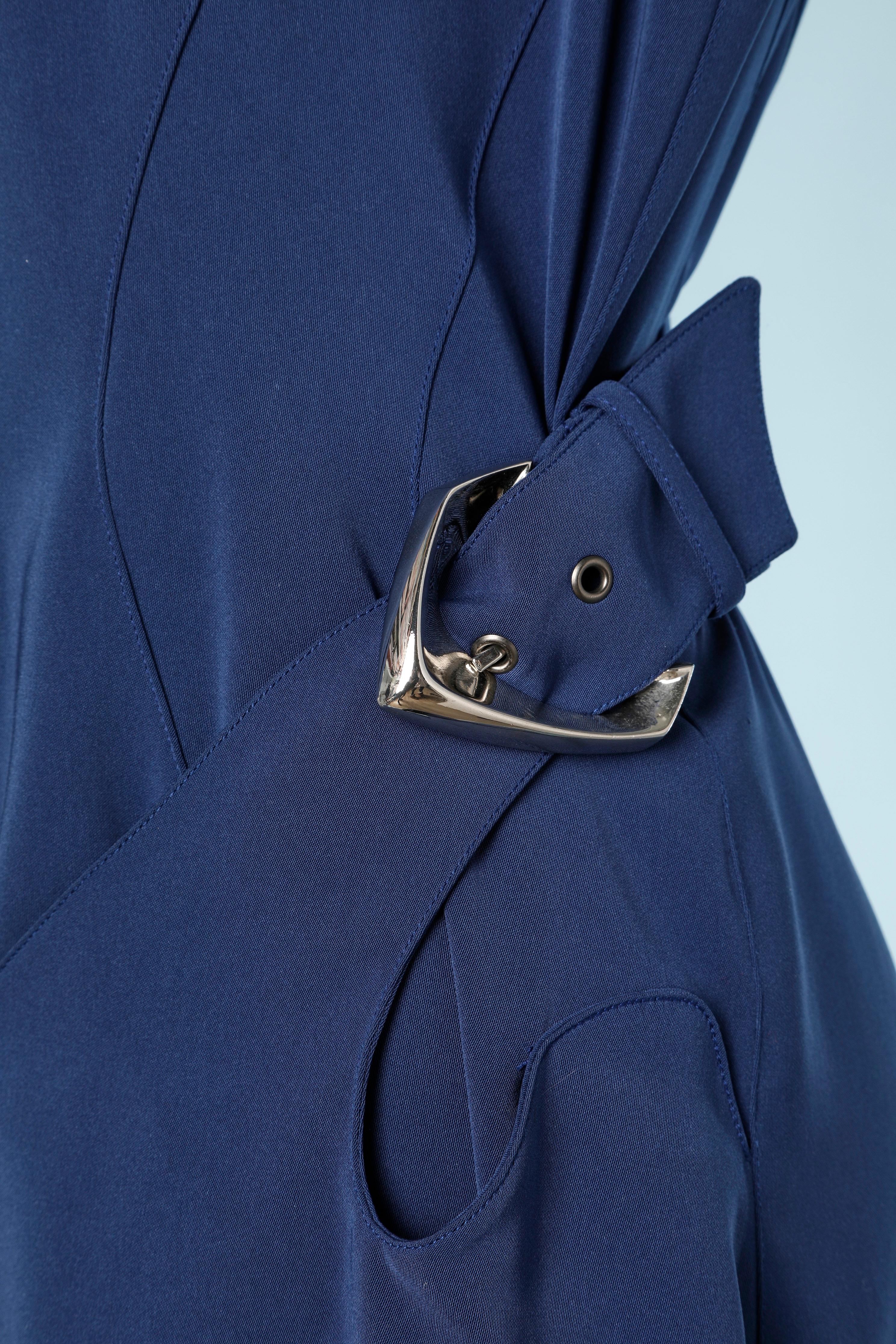 Women's Blue wrap dress with metal buckles Thierry Mugler 