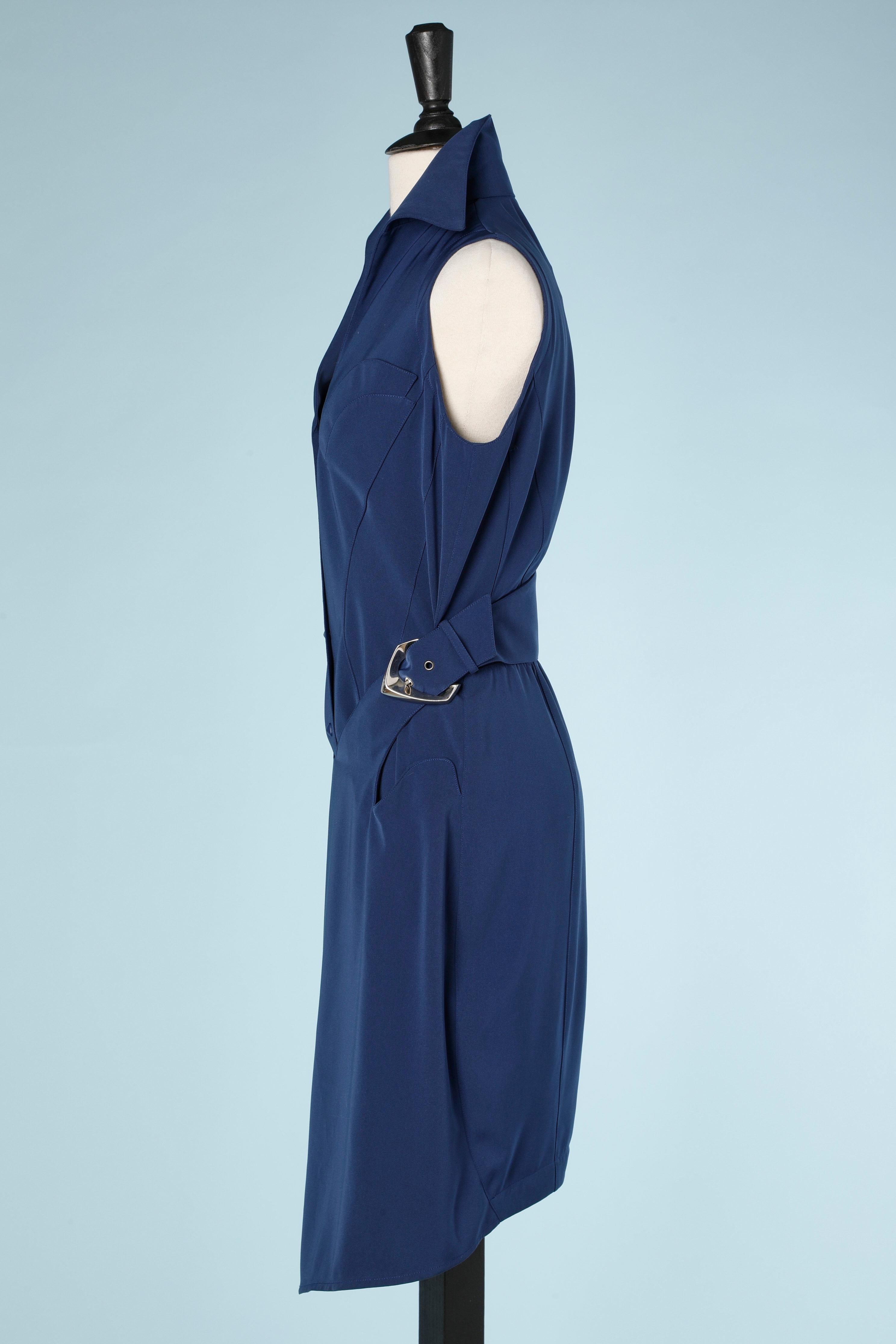 Blue wrap dress with metal buckles Thierry Mugler  2