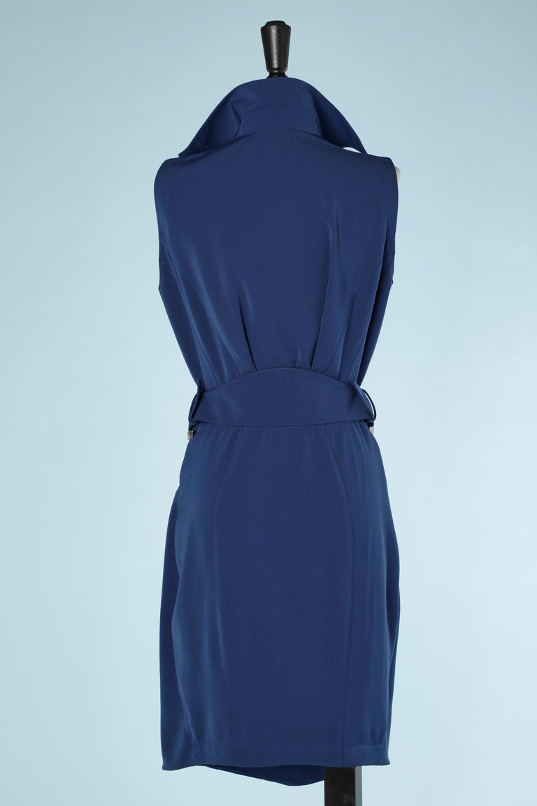 Blue wrap dress with metal buckles Thierry Mugler  For Sale 3