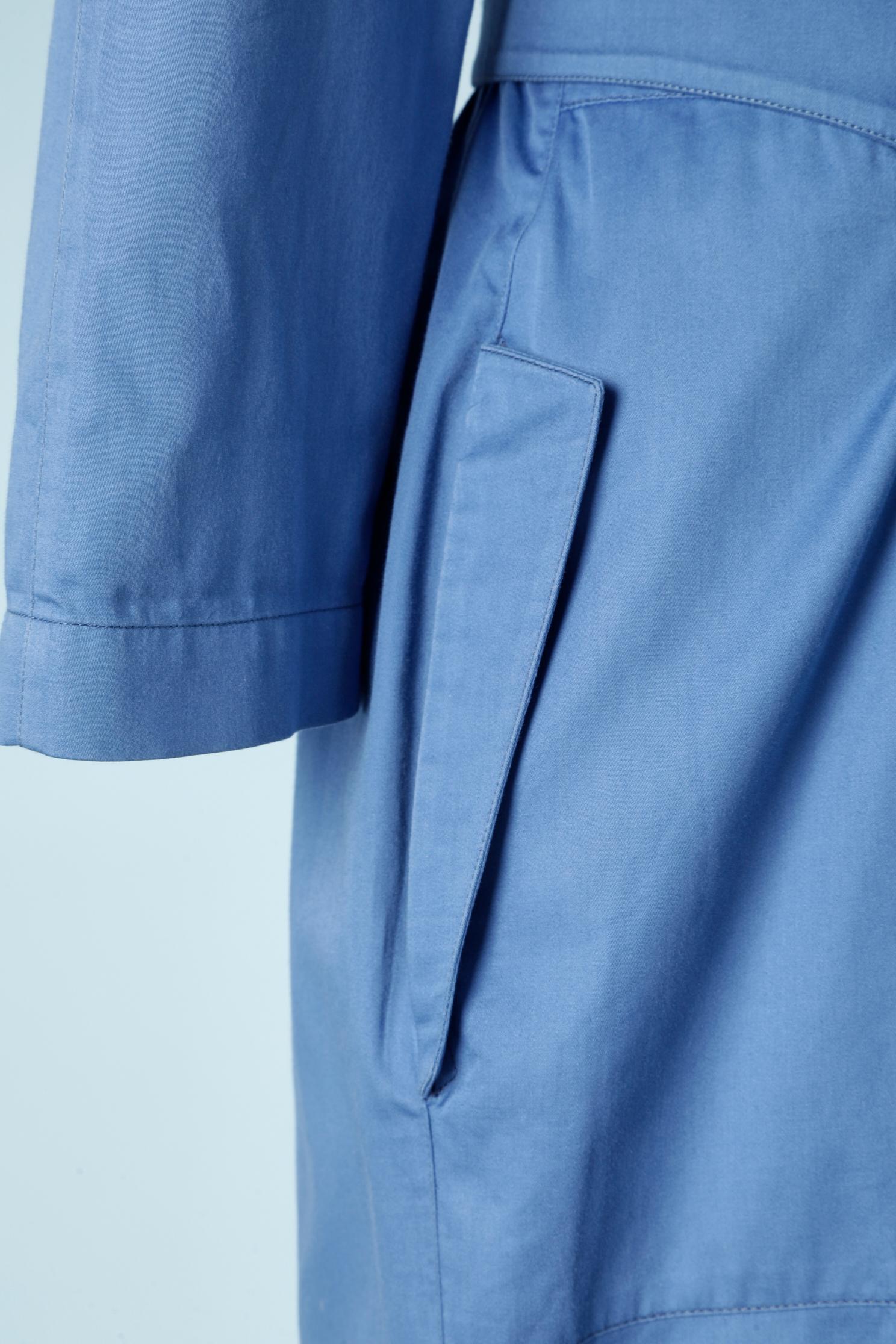 Bleu Robe en coton enveloppé bleu THIERRY MUGLER Circa 1990's en vente