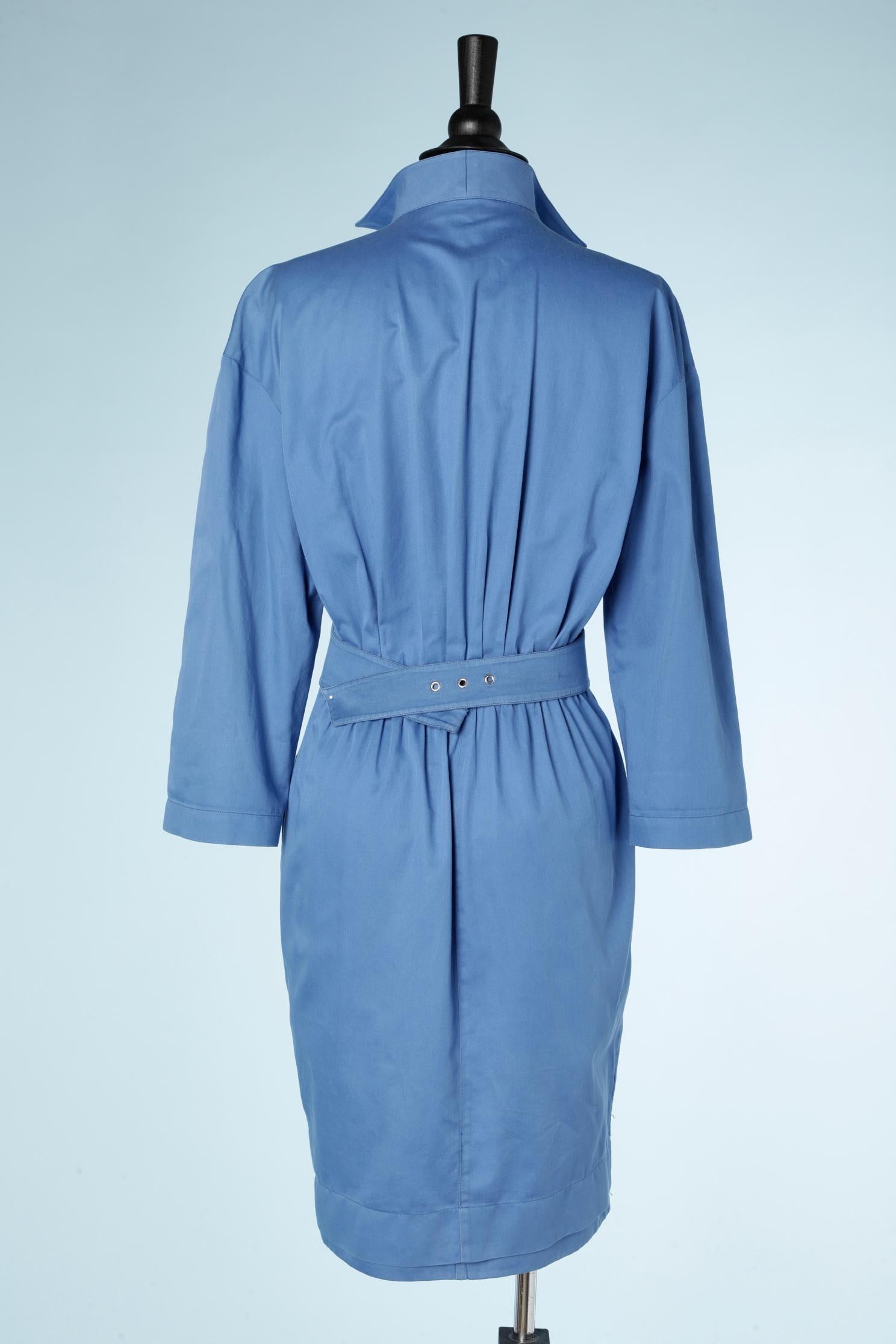 Robe en coton enveloppé bleu THIERRY MUGLER Circa 1990's en vente 1