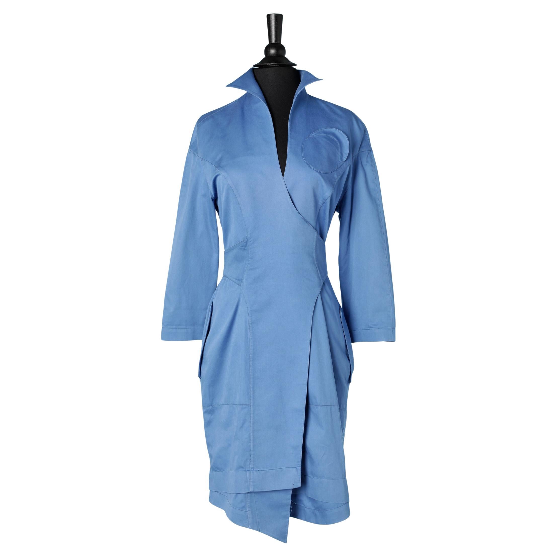 Blue wrapped cotton dress THIERRY MUGLER Circa 1990's