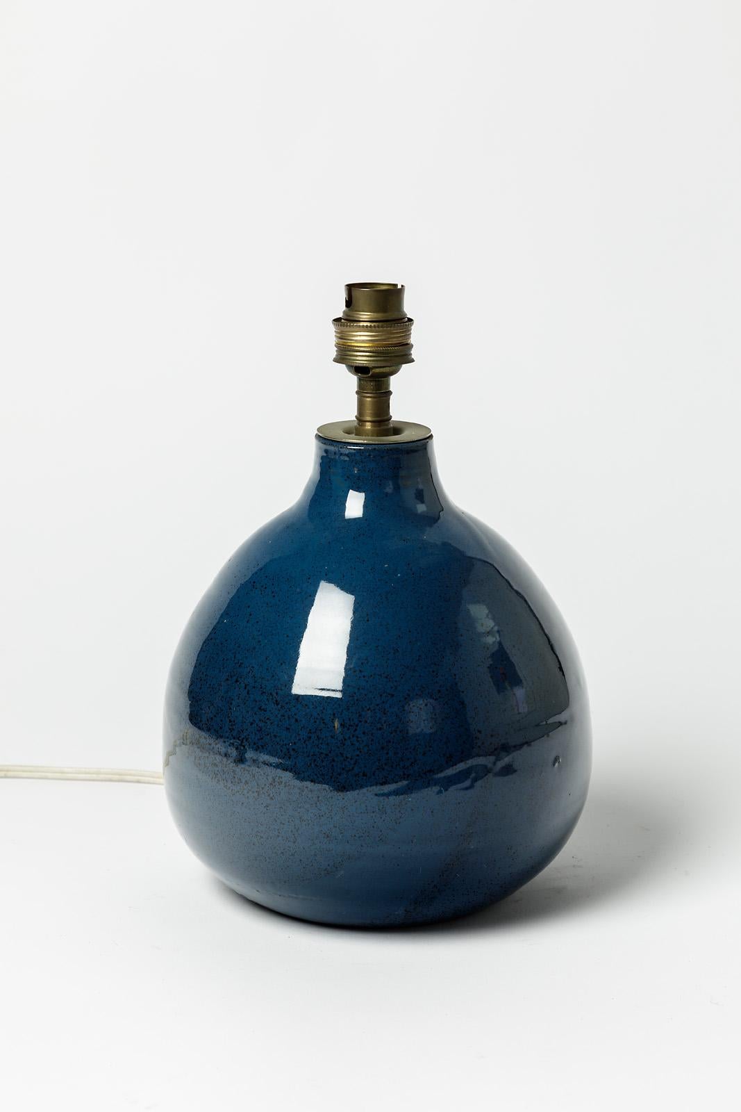 Mid-Century Modern Blue Xxth Century Design Ceramic Table Lamp Signed circa 1970 Unique Piece