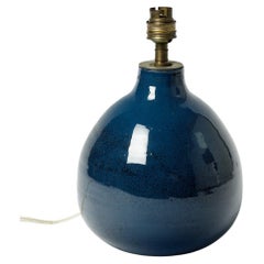 Blue Xxth Century Design Ceramic Table Lamp Signed circa 1970 Unique Piece