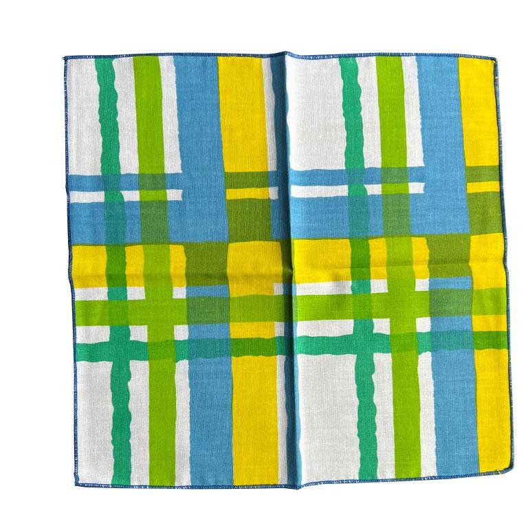 American Blue Yellow and Green Cotton Table Napkins - Set of 4 For Sale