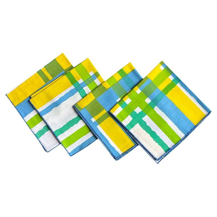 Napkins de table en coton bleu, jaune et vert - Lot de 4 en vente