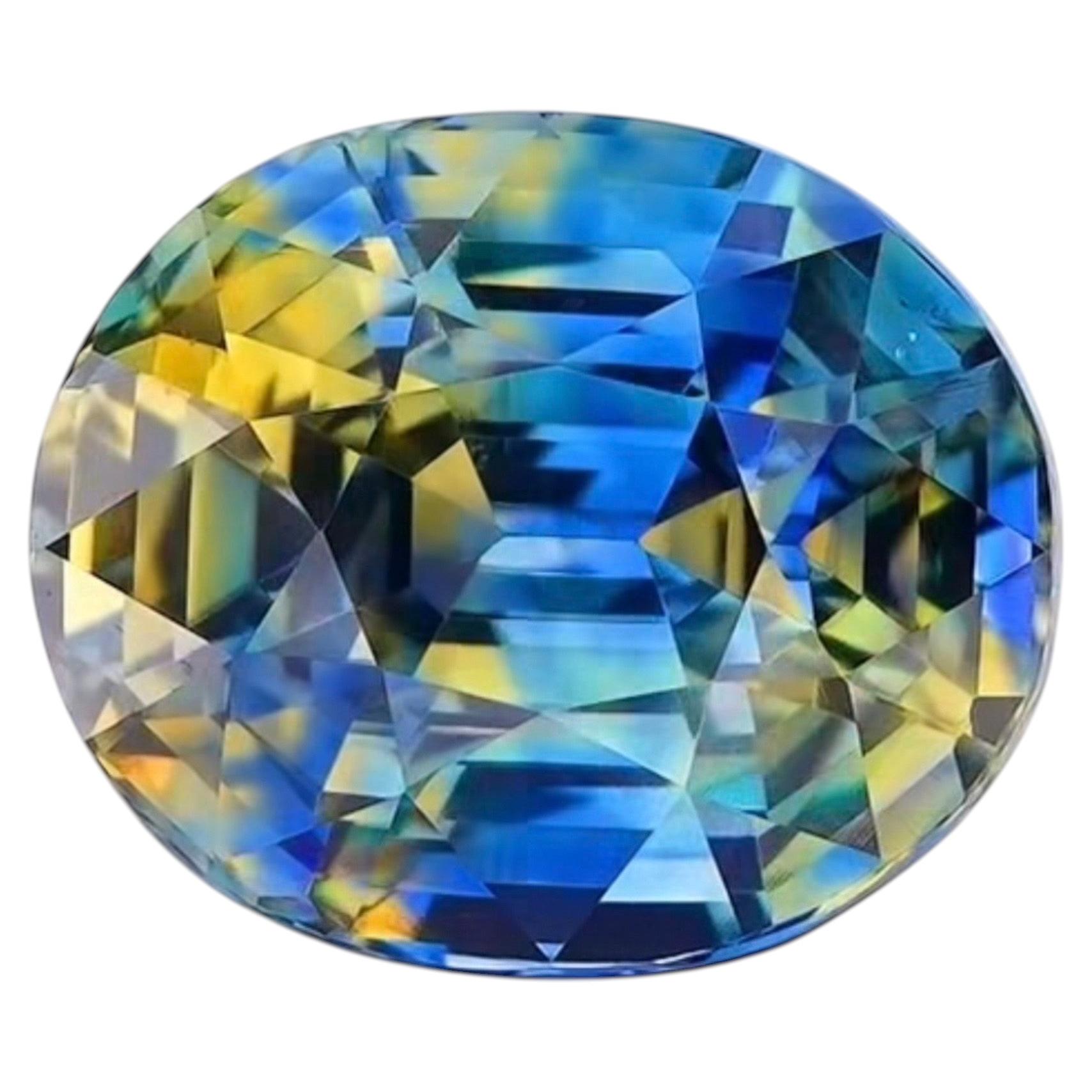 Blue Yellow Bicolor Natural Sapphire 4.16 Carat Oval Cut Loose Gemstone for Ring For Sale