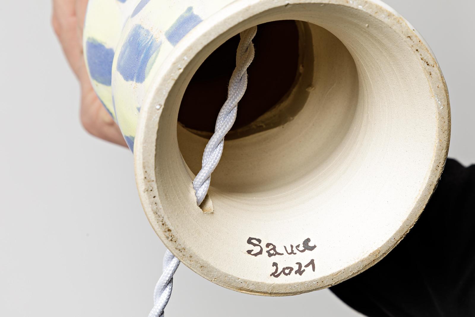 XXIe siècle et contemporain Lampe de bureau en céramique bleue, jaune, jaune et rouge par M Sauce, pièce unique en vente