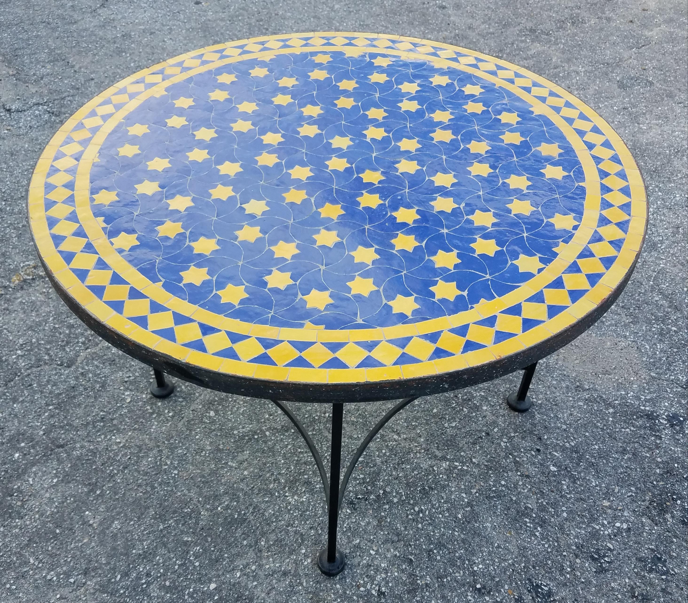 Blue/Yellow Moroccan Mosaic Table, Choose Your Base In Excellent Condition For Sale In Orlando, FL