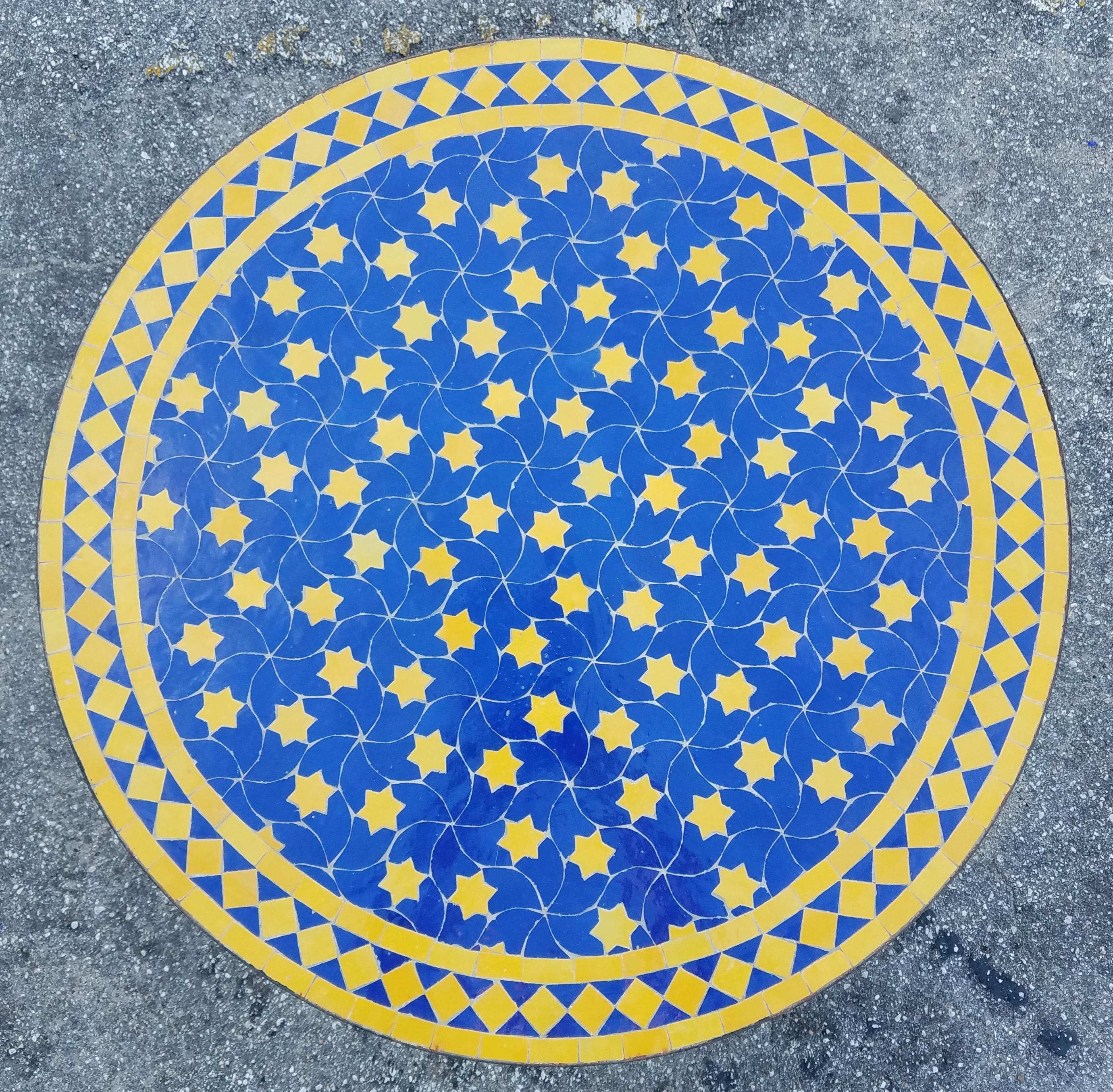 Contemporary Blue/Yellow Moroccan Mosaic Table, Choose Your Base For Sale