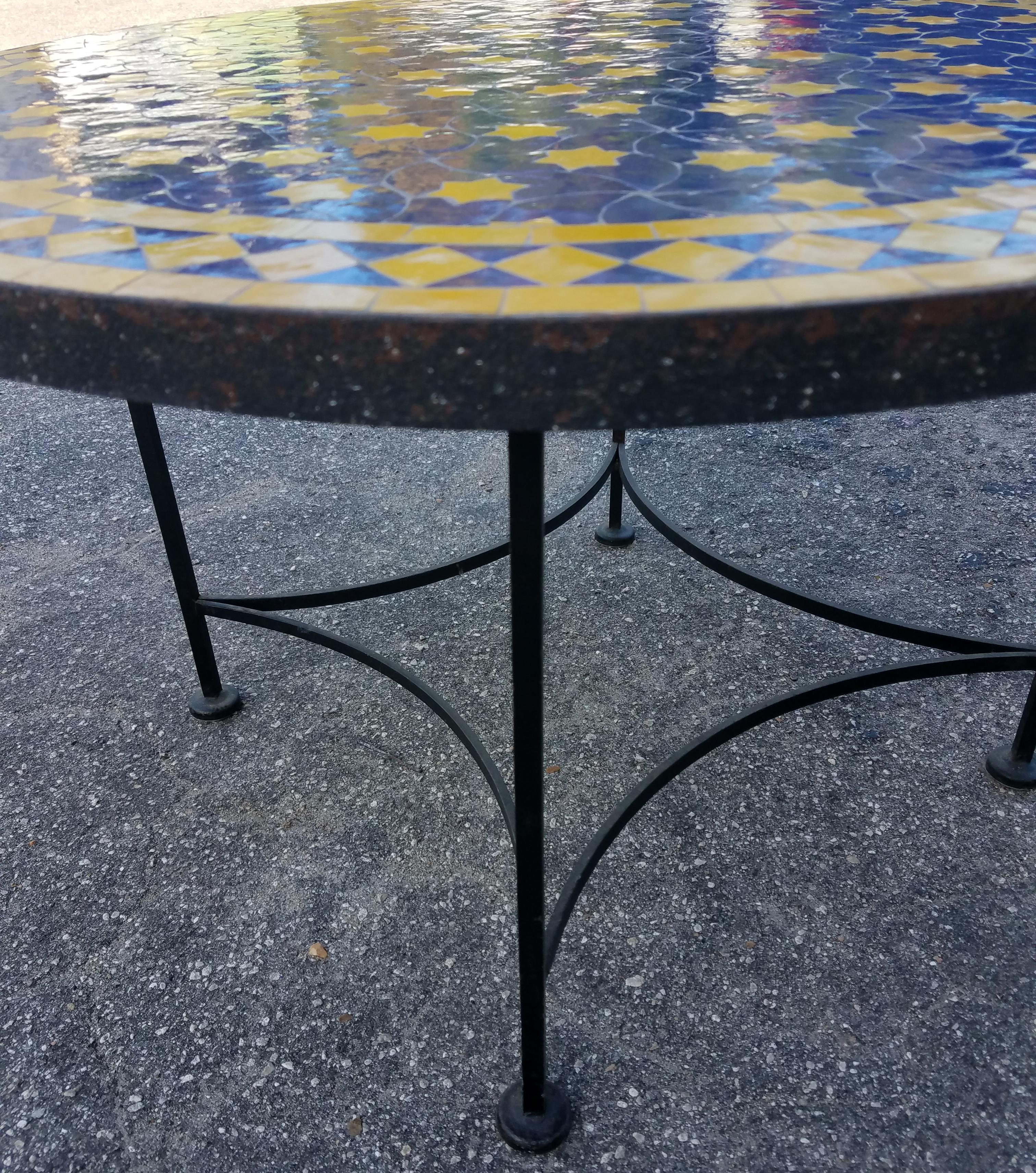 Blue/Yellow Moroccan Mosaic Table, Choose Your Base For Sale 1