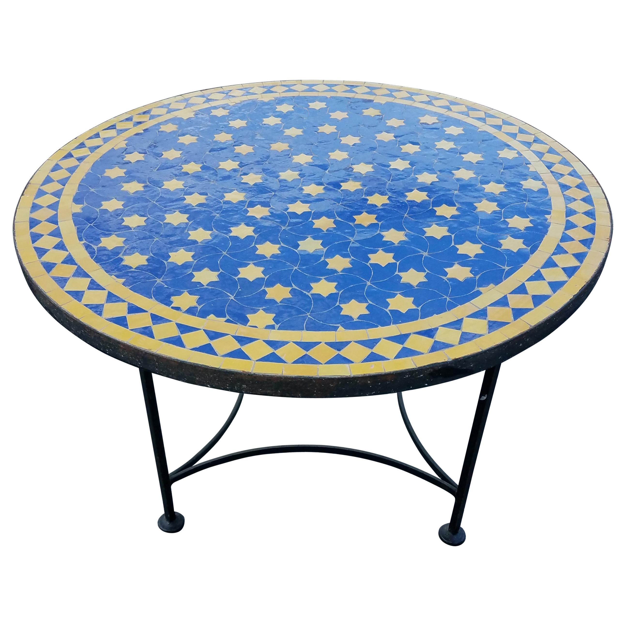 Blue/Yellow Moroccan Mosaic Table, Choose Your Base For Sale