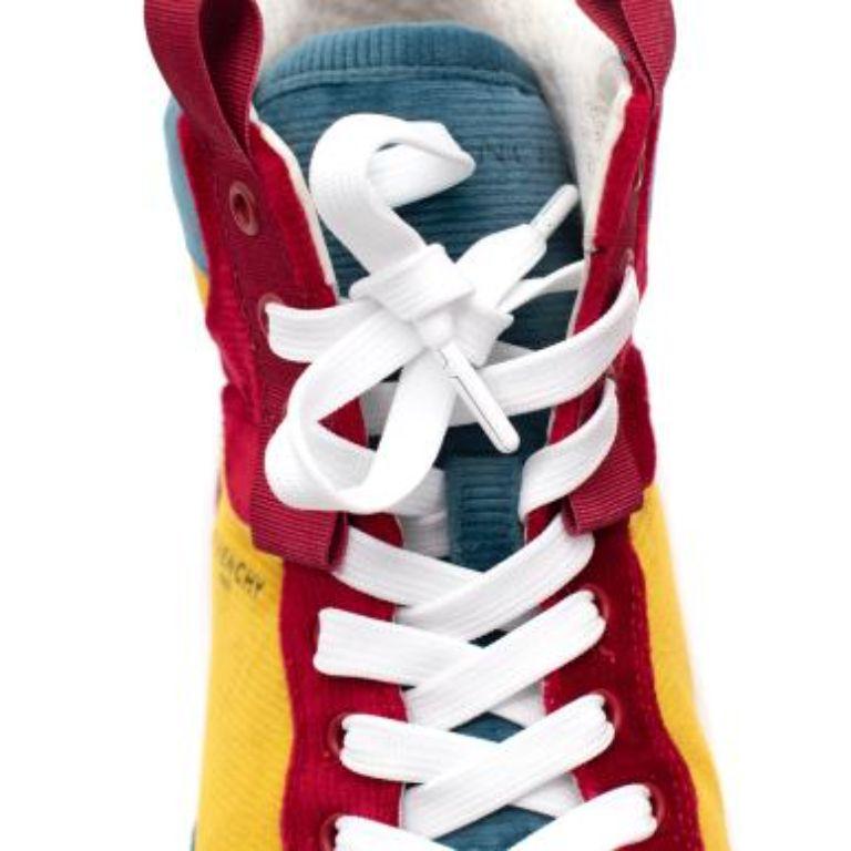 Blue & Yellow Ribbed Velvet Three-toned Wing Sneakers For Sale 4