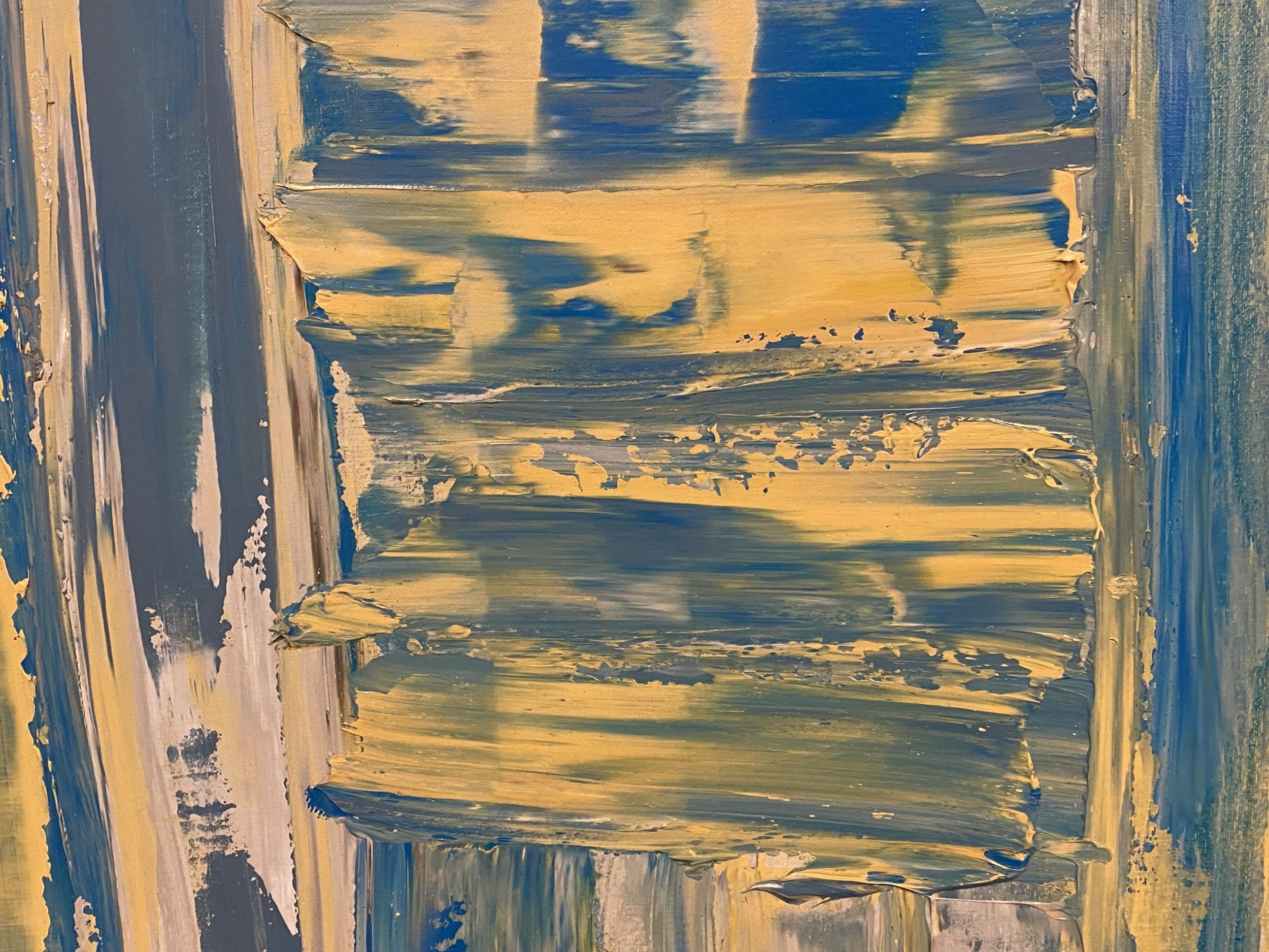 Modern Blue Yellow Rumi Abstract Painting For Sale