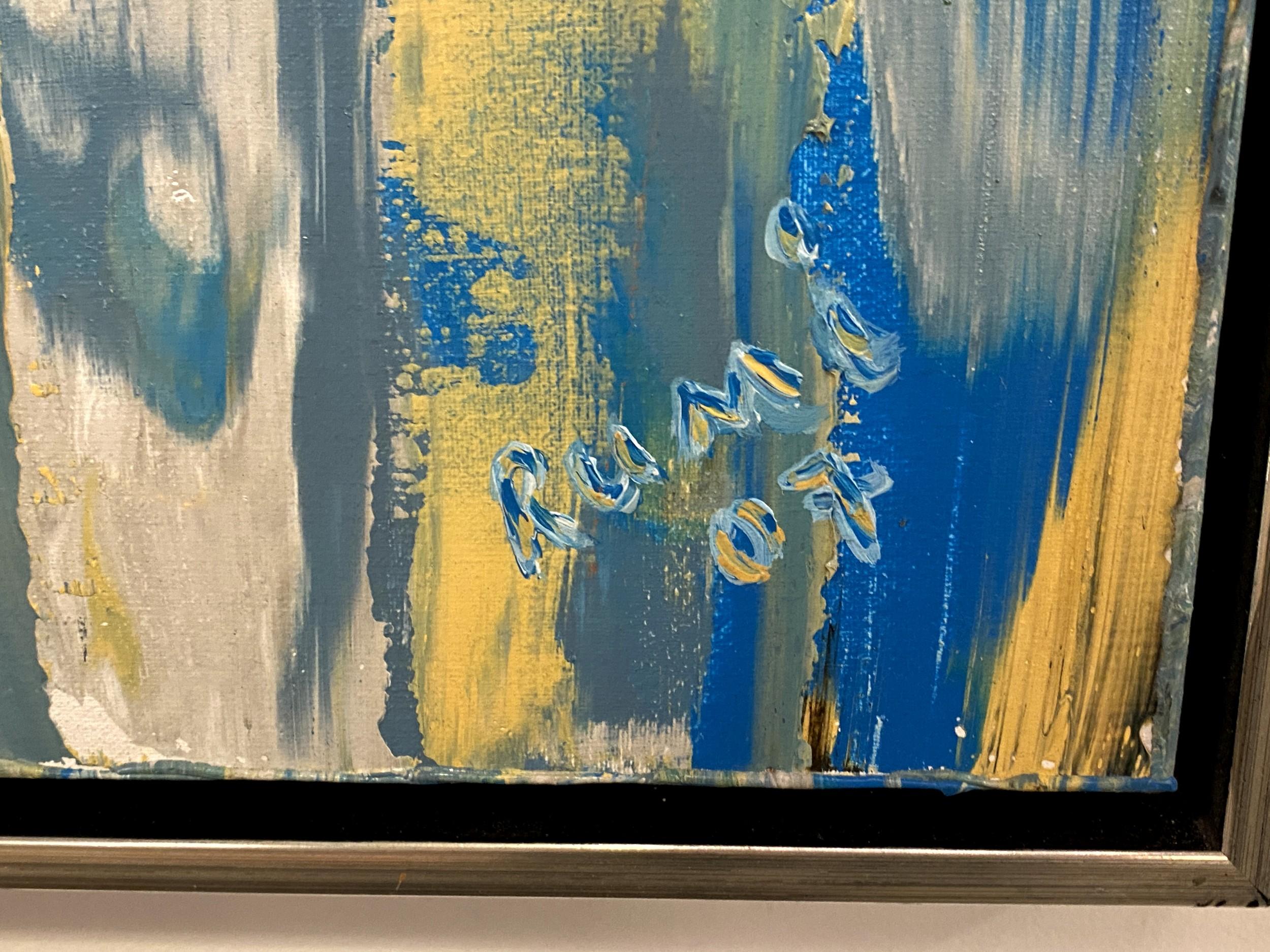 Blue Yellow Rumi Abstract Painting In Good Condition For Sale In New York, NY