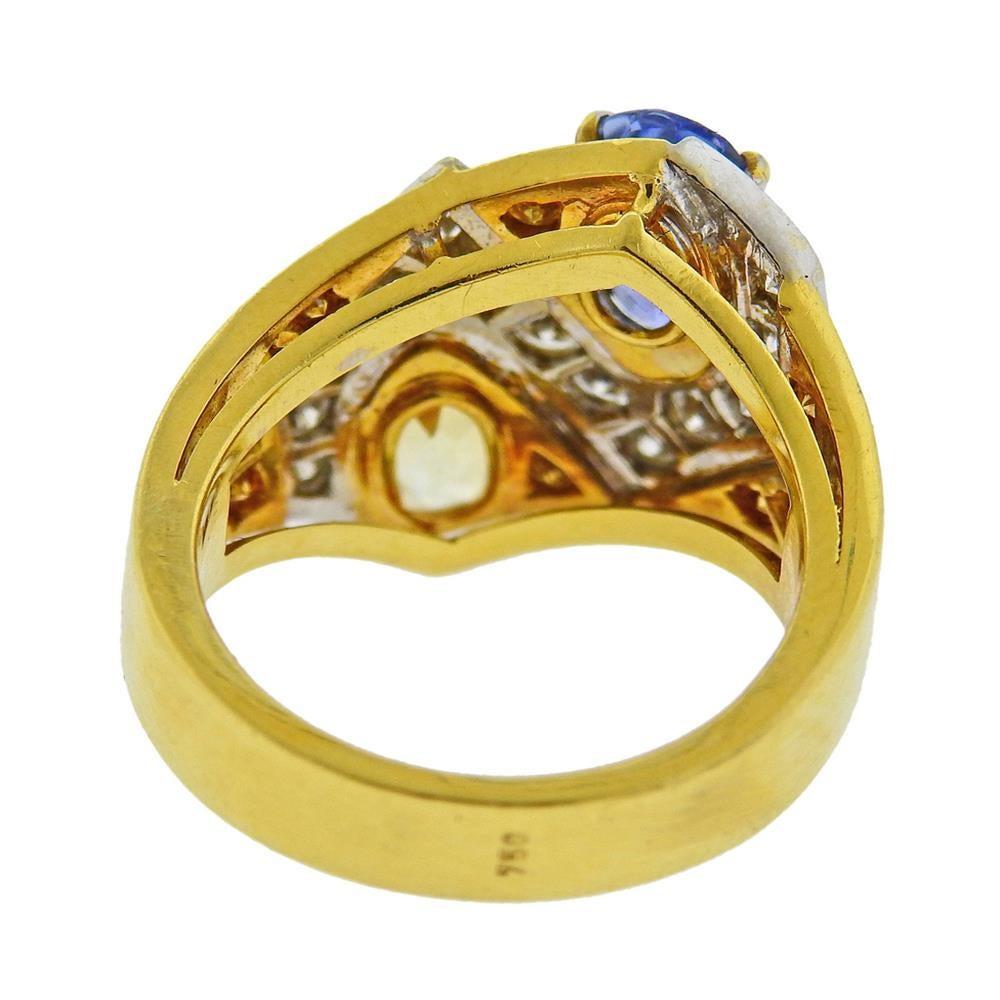 Women's Blue Yellow Sapphire Diamond Gold Ring For Sale