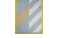 Blue & yellow, small hand quilted patchwork bed quilt, organic cotton, throw