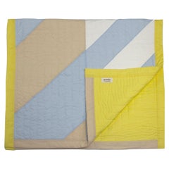 Blue & yellow, small hand quilted patchwork bed quilt, organic cotton, throw