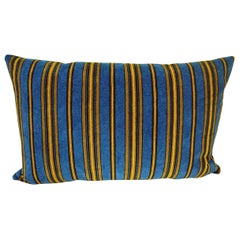 Blue Yellow Striped Cotton Velvet Pillow Napoleon III French